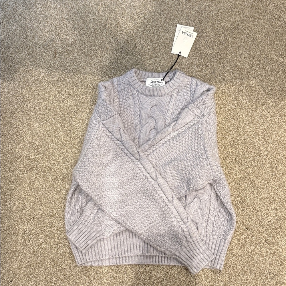 Aritzia Light Gray Cable Knit Sweater